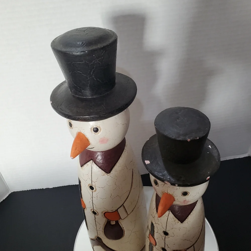 Erzgebirge Style Wood Snowman Pair ⛄️⛄️ Germany Vintage Distressed L👀K